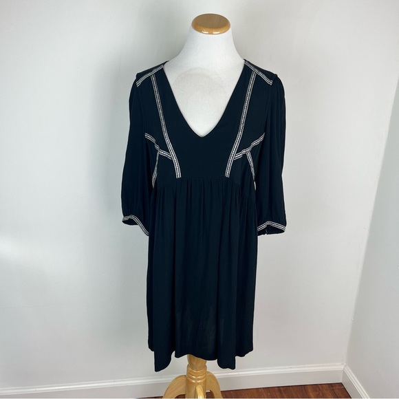 Ba&sh Alma Embroidered Long Sleeve Mini Dress Black White Size M - Picture 4 of 7